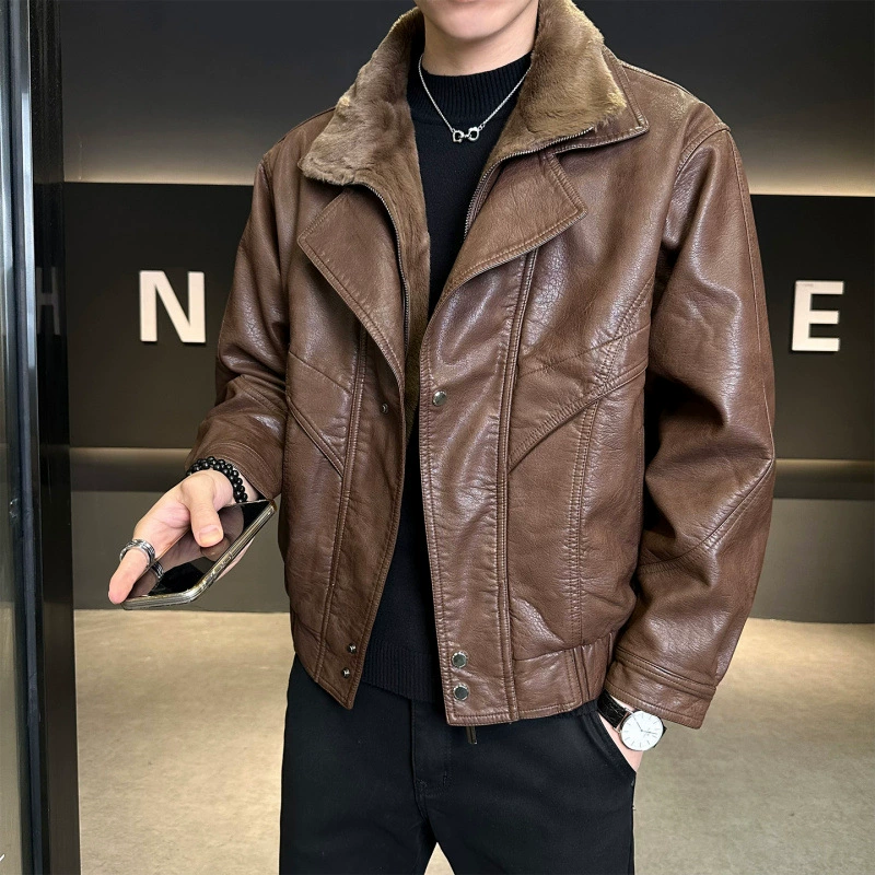 Leather jacket Zuoshan Pi Shuai motorcycle fake two-piece plush leather jacket
