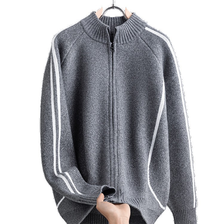 Comercio exterior otoño y invierno nuevo estilo de calentamiento a rayas de cuello cardigan suéter de punto masculino retro versátil suéter casual