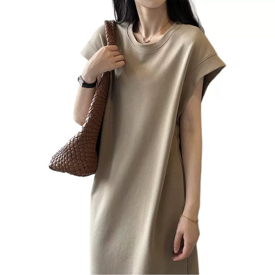 Japanese and Korean Style Casual Summer plus size Flying Sleeve dress French Style Anti-running Loose Niche Mid-length T-shirt Dress for Women