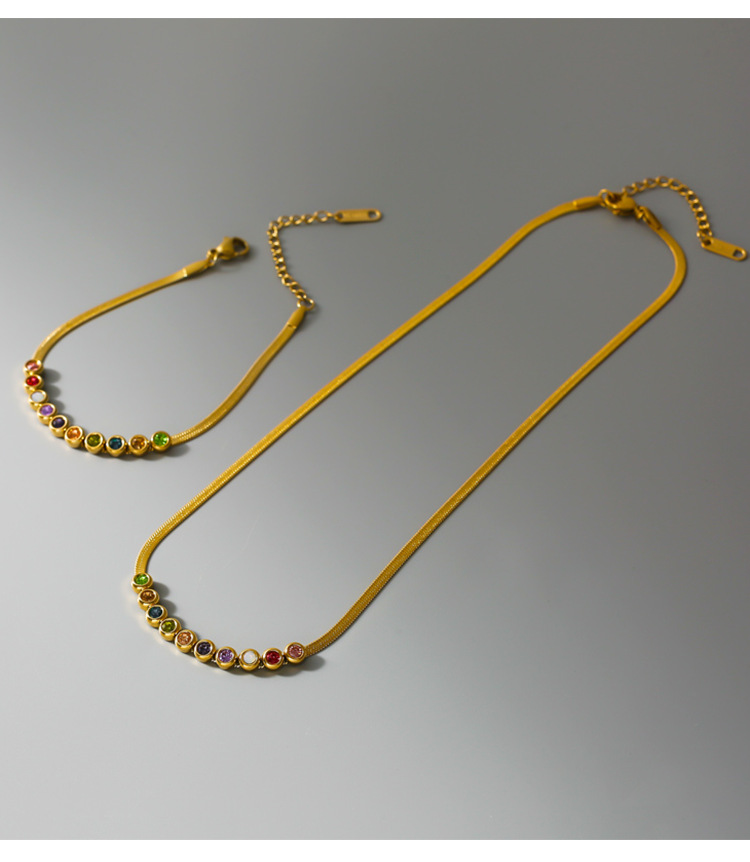 Retro Round Titanium Steel Inlay Rhinestones Bracelets Anklet Necklace