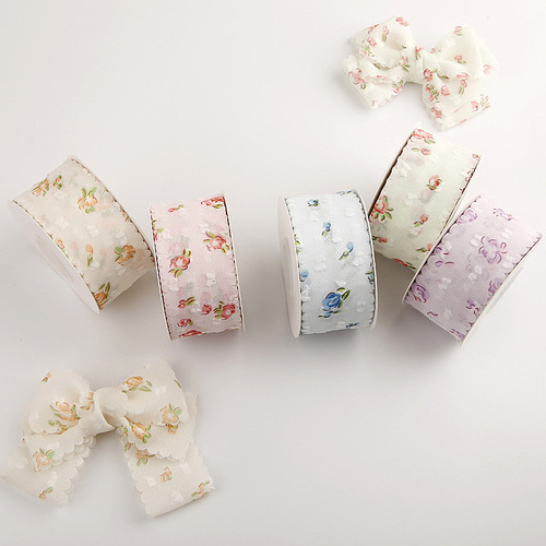 Lace velvet dot chiffon yarn with handmade bow hair accessories shoe flower accessories flowers snow gauze printed ribbon