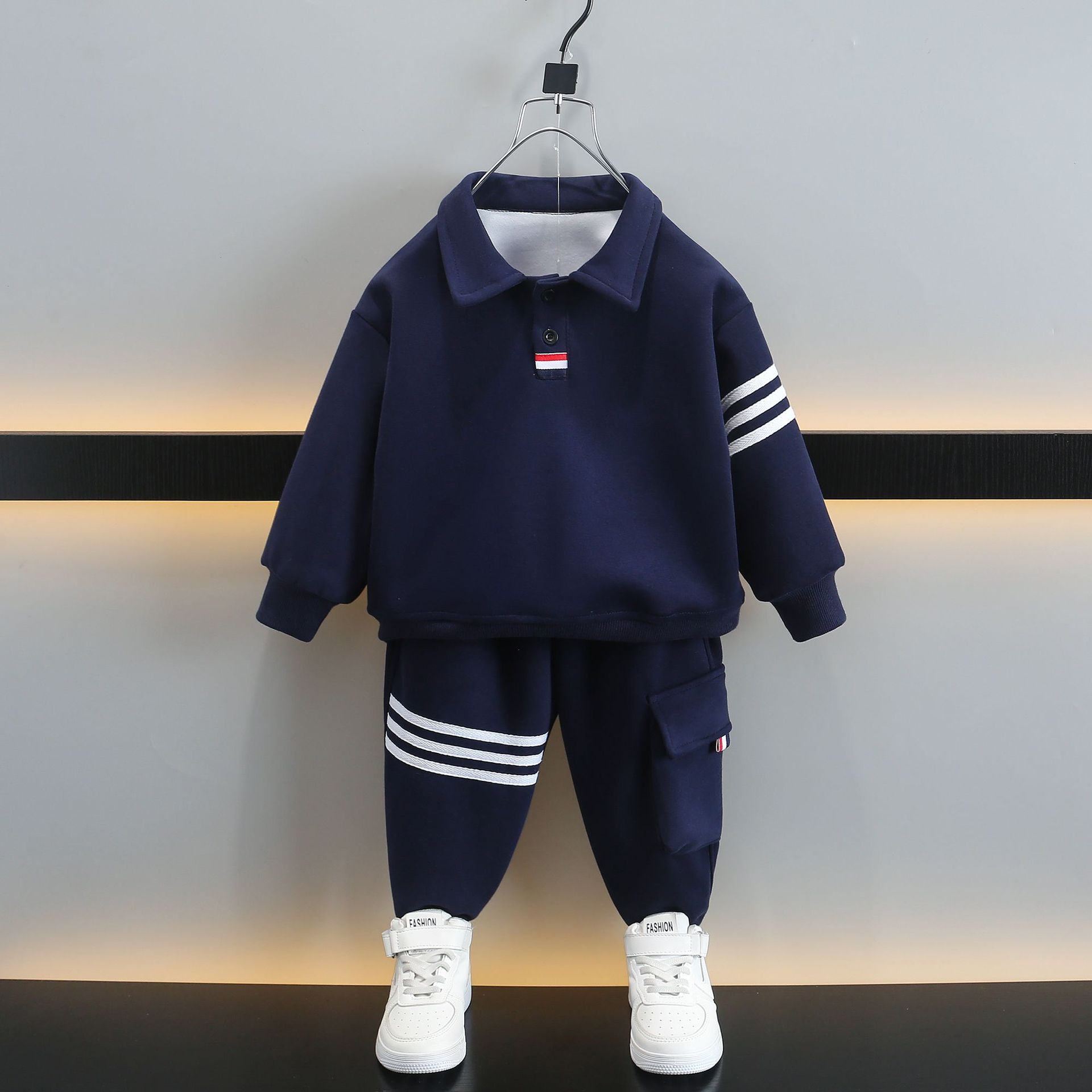 7078 traje de camisa POLO para niños 2025 nueva ropa de primavera y otoño ropa deportiva para niños suéter de primavera de dos piezas