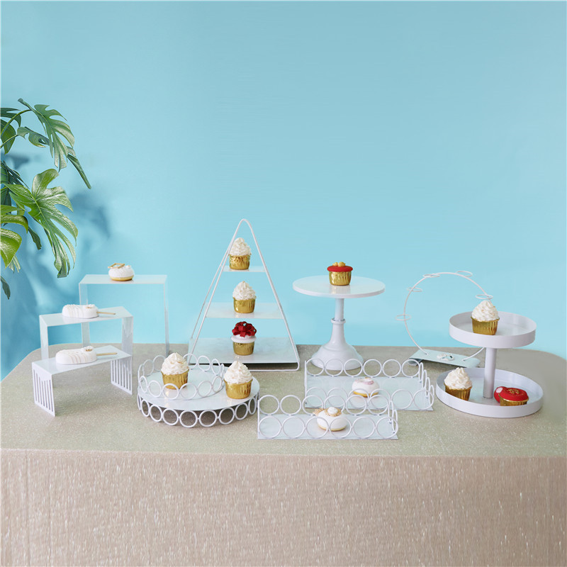 Soporte de pastel de hierro blanco postre decoración de mesa aniversario merienda soporte combinación soporte de exhibición de la torta accesorios de decoración de mesa