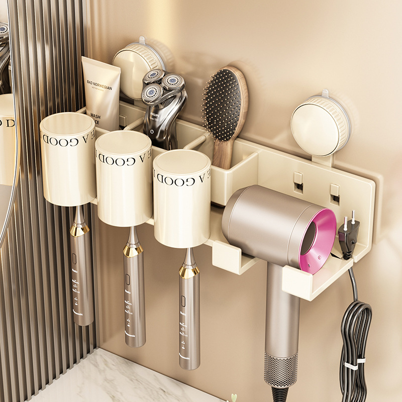 Suction Cup Toothbrush Storage Rack Wall-mounted Punch-free Toilet Hair Dryer Bracket Toothpaste Toothbrush Mouthwash Cup Rack
