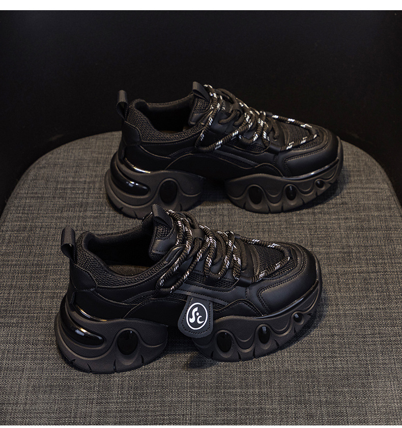 Giày sneaker nữ đế dày tăng chiều cao 7cm phong cách sao, dây buộc thời trang — M2555 Màu đen, M2555 màu be, M2555 màu hồng chi tiết 13