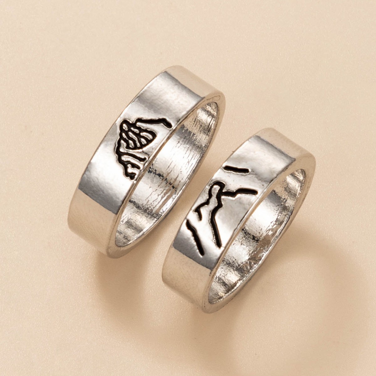 Personality Jewelry Cartoon Love Couple Ring Geometric Letter Ring Set display picture 13