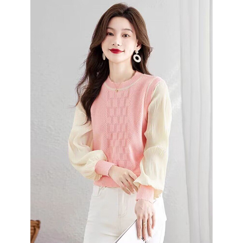 spring retro design long-sleeve with a round collar
