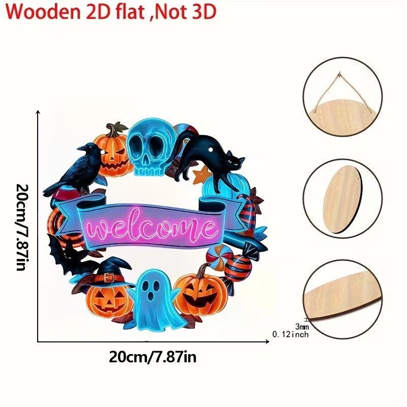 Halloween Ghost Black Cat Pumpkin Skull Door Hanging Decoration Rustic Welcome Wooden Sign Front Door Home Decor Plaque