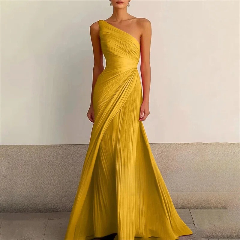 One-Shoulder Evening Gown, Aliexpress Design, Slim-Fit, Long Dress, European and American High-End Ball Gown One-Shoulder Evening Gown, Aliexpress Design, Slim-Fit, Long Dress, European and American High-End Ball Gown