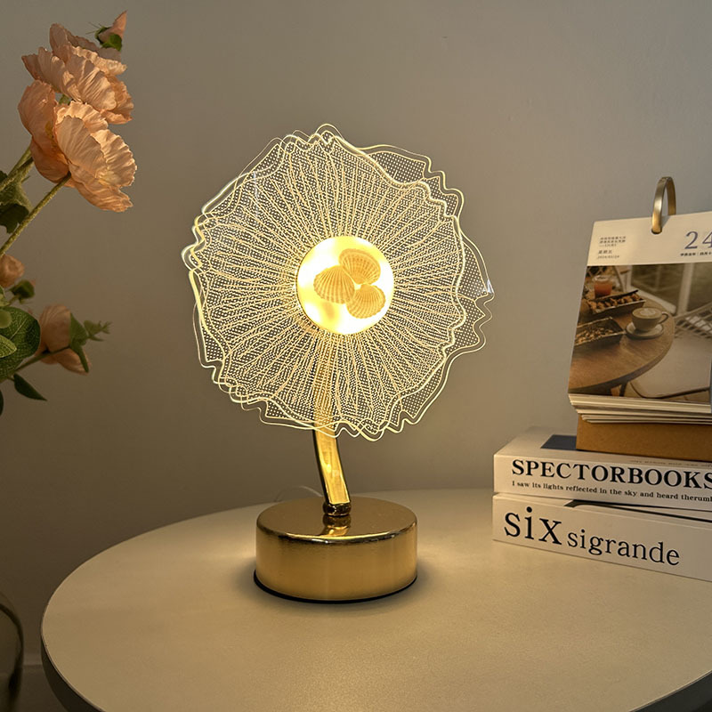 Nuevos productos transfronterizos flores de corona acrílico lámpara de mesa metálica dormitorio cabecera lámpara decorativa de atmósfera creativa lámpara reemplazable