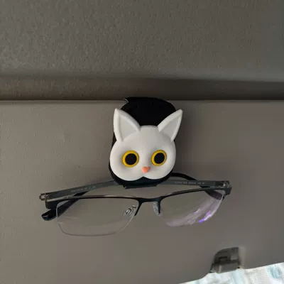 Sunglasses Placement Rack, Car Glasses Clip/Bill Clip - white-cat-black