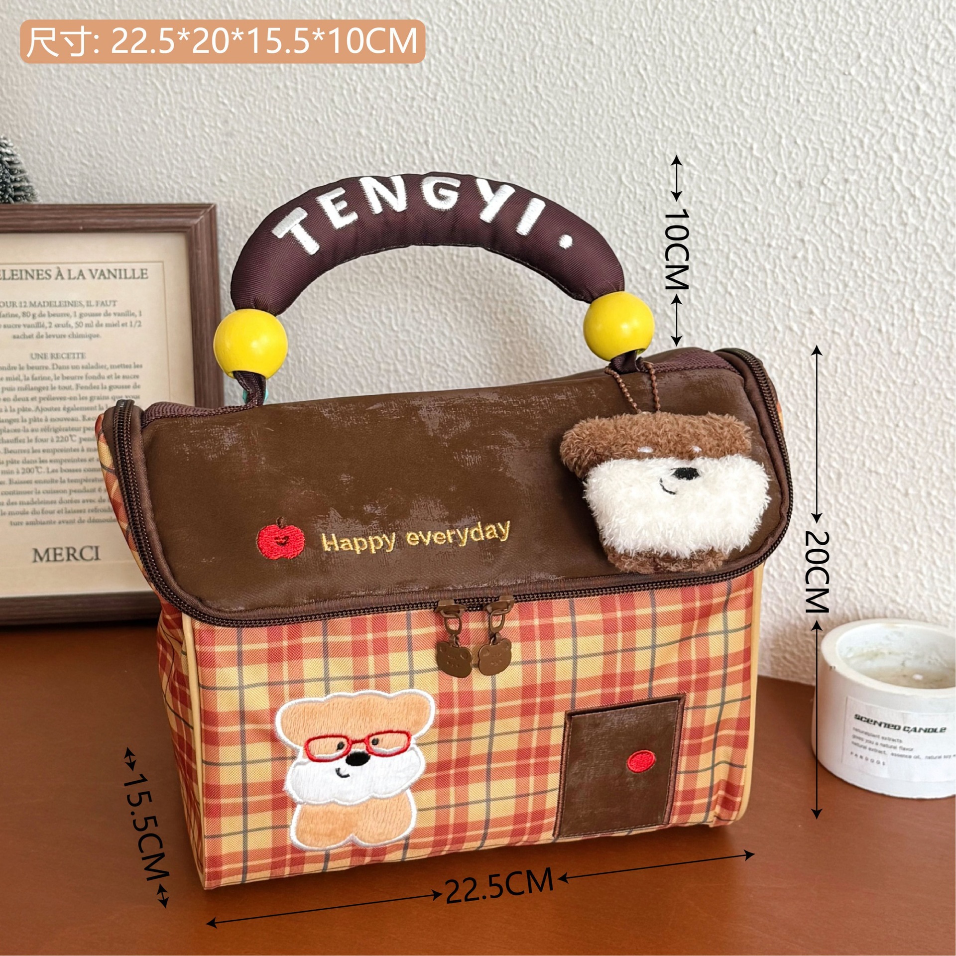 Tengyi original lindo chalet bolsa de maquillaje con regalo de mano bolsa de almacenamiento de gran capacidad bolsa de almuerzo de preservación de calor bolsa de mano