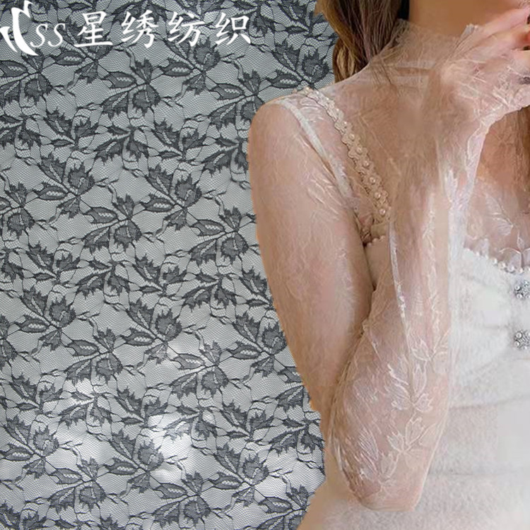 柔软亲肤提花网布品质暗花叶子网眼布女装童装上衣拼接蕾丝面料