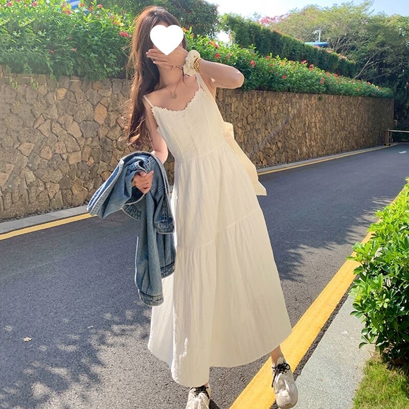Cotton White Suspender Dress 2026 New Summer French Style Gentle First Love Waist-Cinching Elegant Slimming Mid-Length Dress Cotton White Suspender Dress 2026 New Summer French Style Gentle First Love Waist-Cinching Elegant Slimming Mid-Length Dress