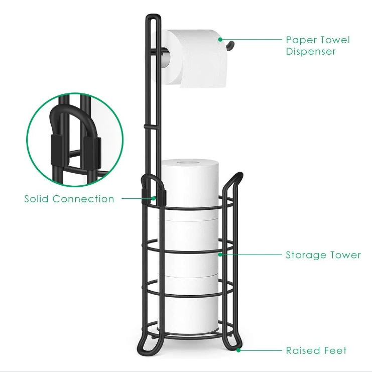 Rack de papel de toallas domésticas de Amazon, rack de papel de rollo vertical de hierro forjado, rack de almacenamiento de papel higiénico redondo para el baño