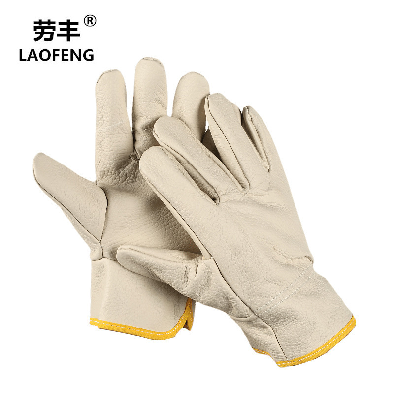 劳丰焊工劳保手套头层牛皮司机柔软耐磨短款全皮电焊防烫电焊专用