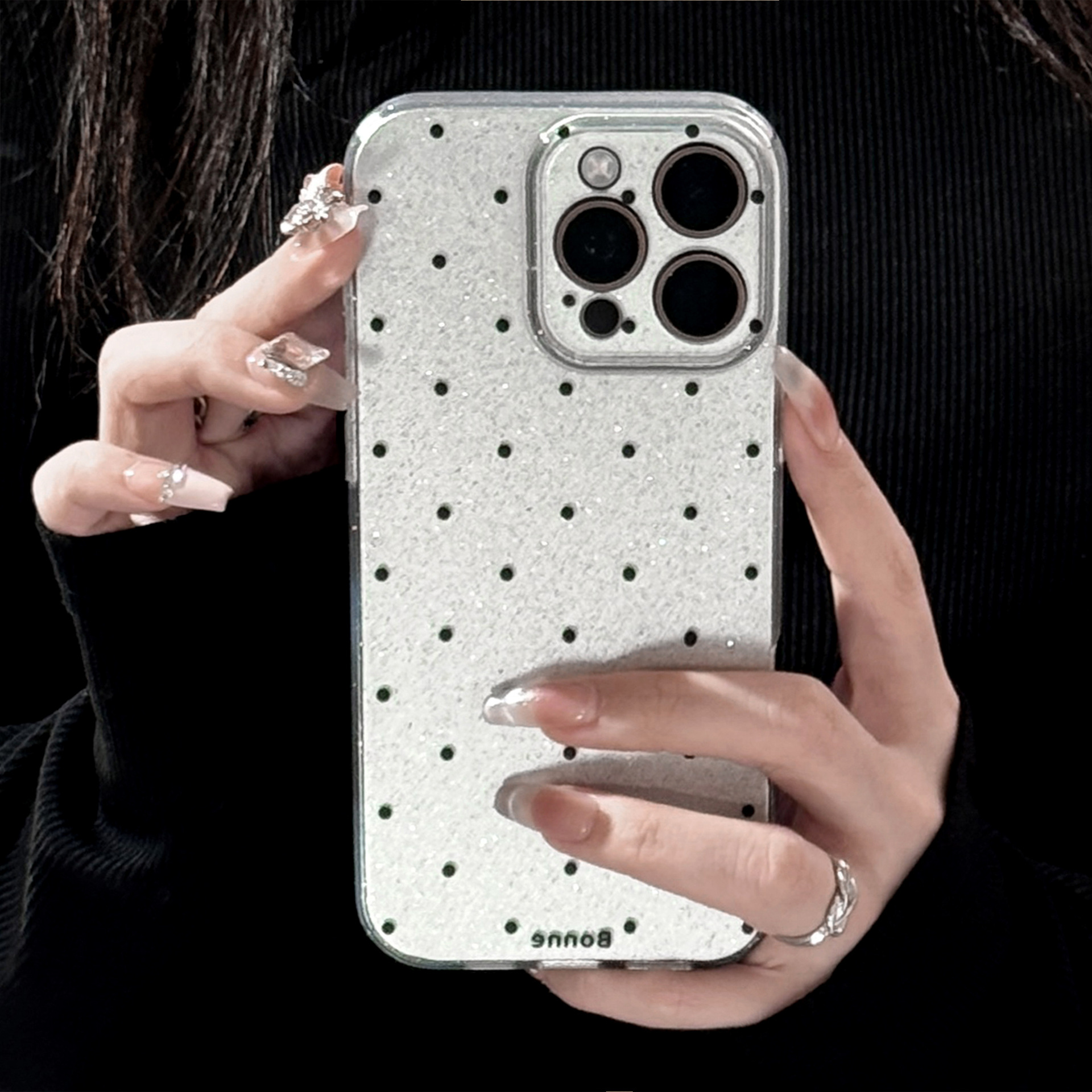 Funda para teléfono Apple 16 Pro Max con diseño simple de lunares, iPhone 15 personalizado con purpurina 17, estilo retro de alta gama.