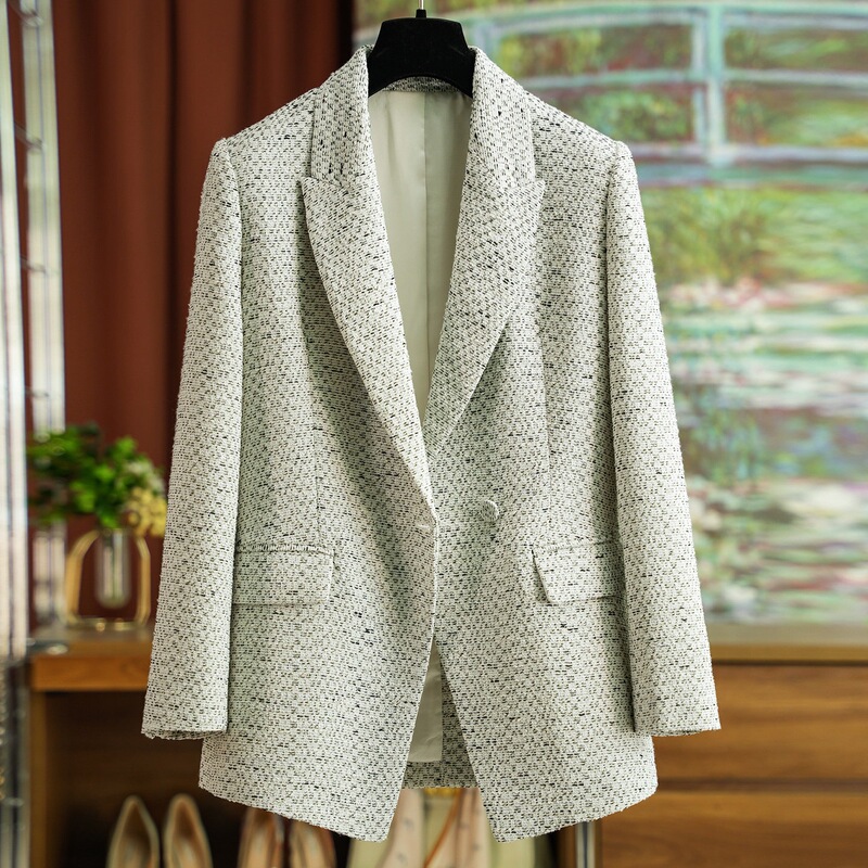 Early Spring Tweed Shiny Silk Slim-Fit Blazer for Women 1231 Early Spring Tweed Shiny Silk Slim-Fit Blazer for Women 1231