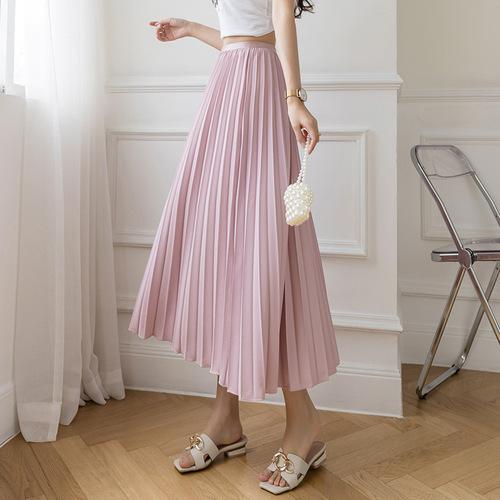 Women's pleated wide-leg skirt, high-waisted drape, spring summer loose casual skirt, chiffon pants, ice silk nine-inch skirt