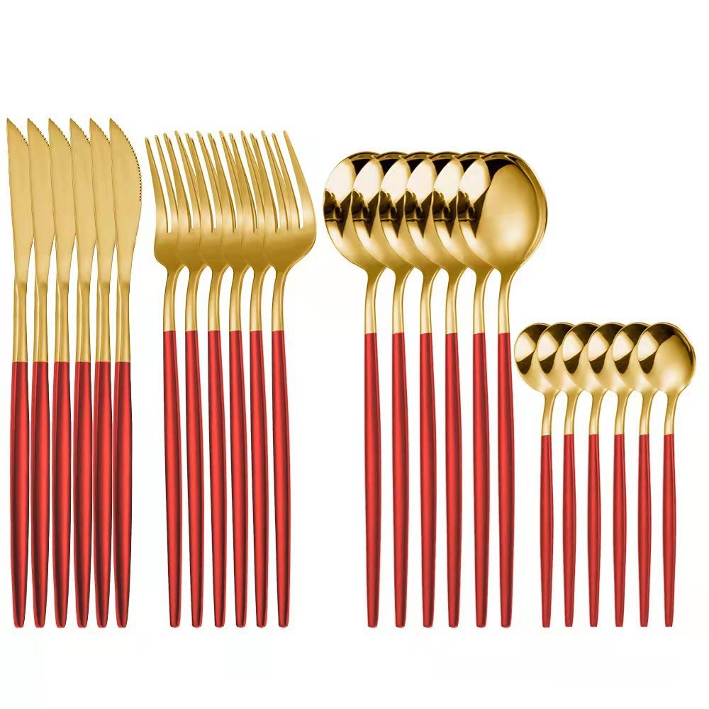 Juego de vajilla de acero inoxidable Amazon transfronterizo Juego de vajilla portuguesa Juego de vajilla de oro restaurante occidental cuchillo de carne, tenedor y cuchara