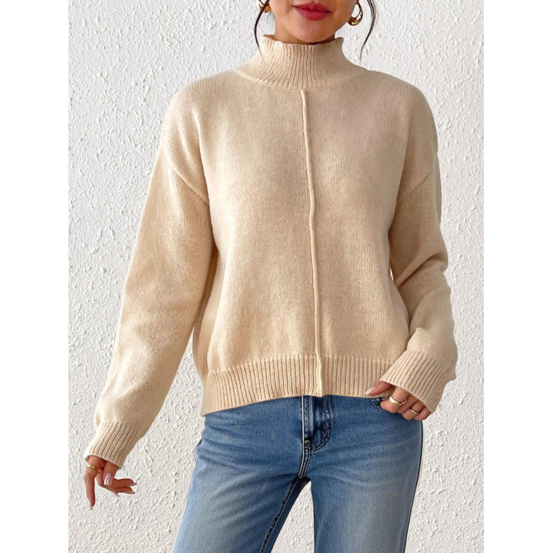 Women's Semi-Turtle Neck Casual Sweater - Soft Deer Fleece Fabric, Pure Color Pullover, Comfortable & Stylish For Autumn Winter_voghion.com