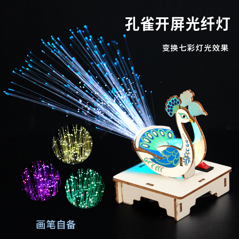 科学实验diy孔雀开屏光纤灯科技小制作儿童手工steam材料包套装