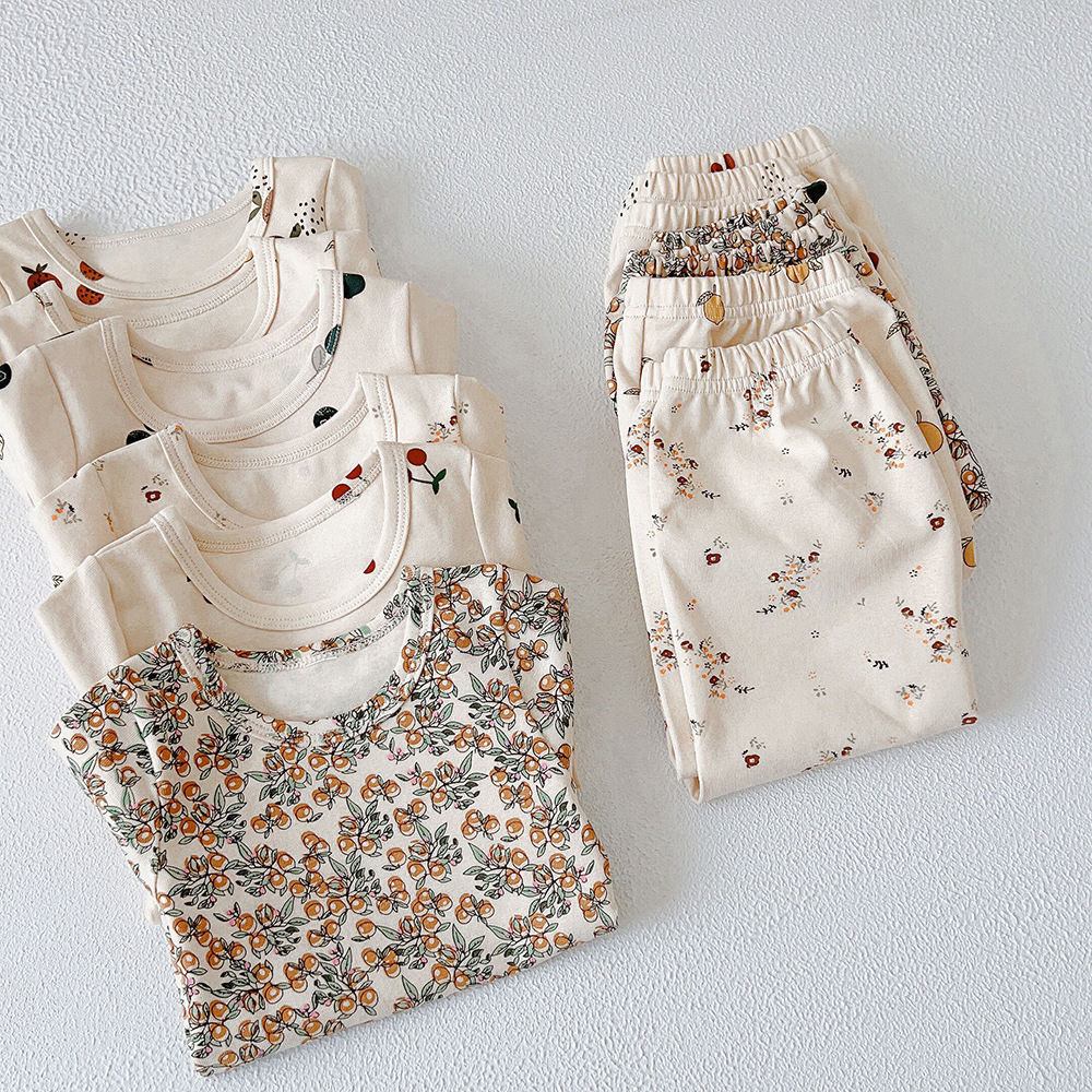 Summer Girls' Home Clothes suit Baby's Western Style Children's Personalized Trendy Brand Mori Floral Short-sleeved Air-conditioning Clothes Pajamas