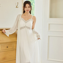 春秋纯欲网纱睡裙花边蕾丝长袖两件套熟女风宫廷可外穿时尚家居服