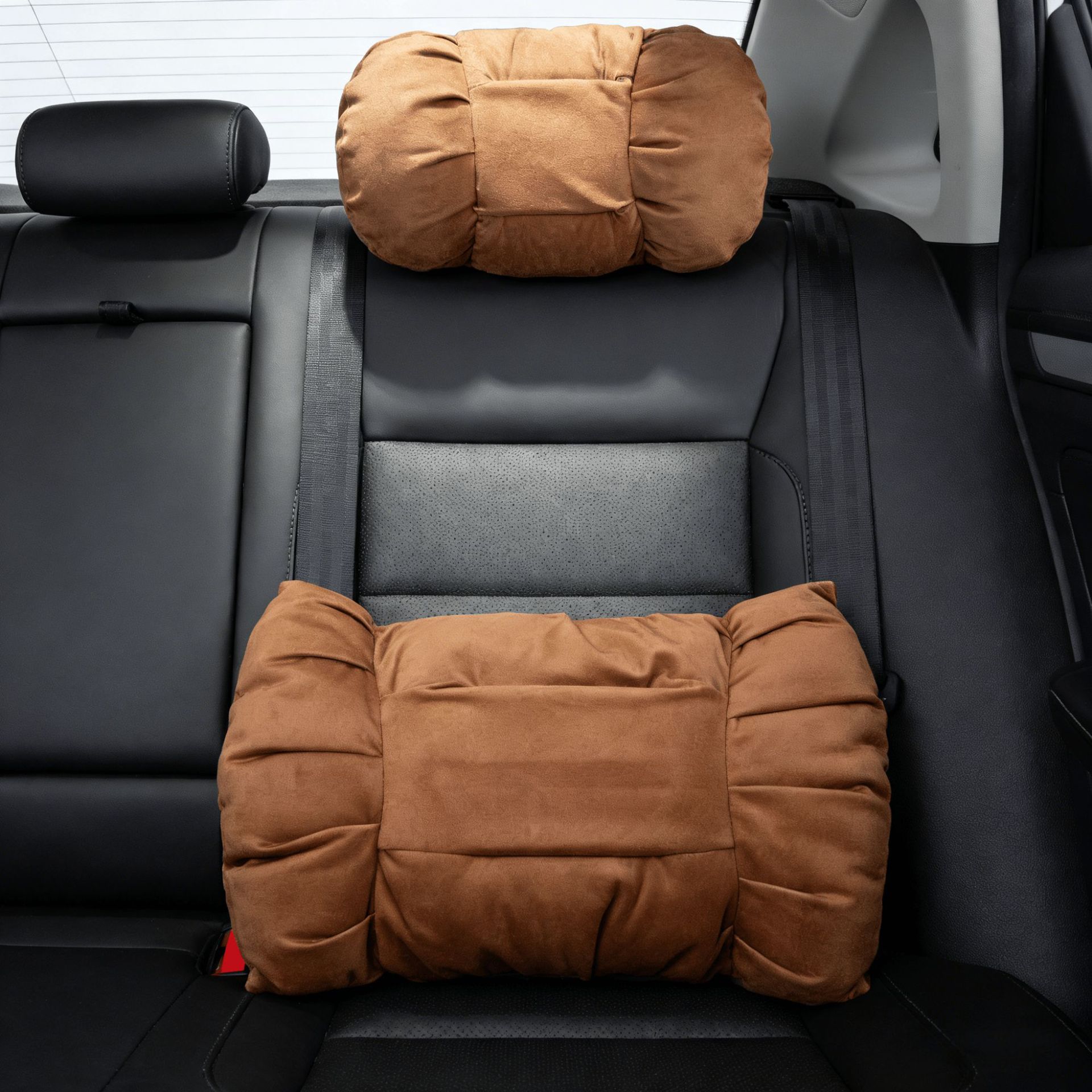 Car Headrest and Lumbar Support, Suede Leather, La Wenjie Bubble Style Neck Pillow, Comfortable and Soft Car Seat Pillow