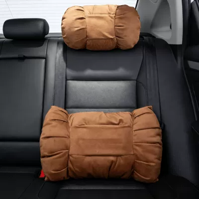 Support, Suede Leather, La Wenjie: Headrest - cognac-color-bubble-suede-headrest-lumbar-support-set