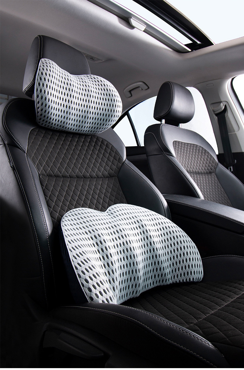 Memory Foam Car Lumbar Support and Headrest Set, Ergonomic Neck and Waist Support, Breathable Car Cushion