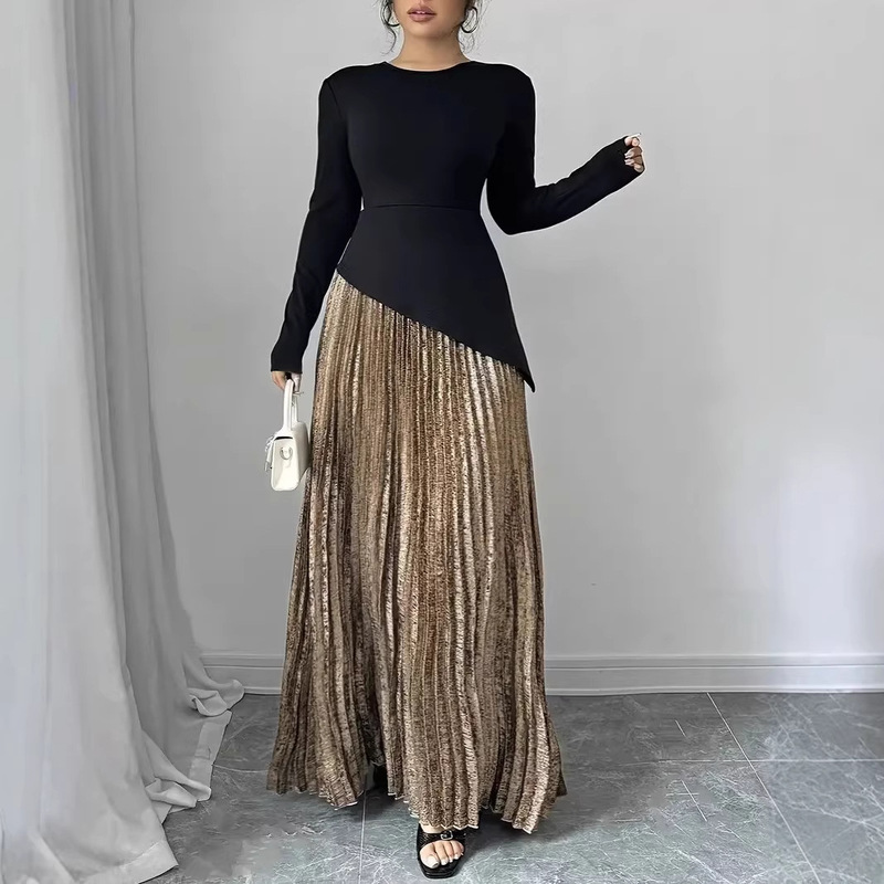 Cross-Border Pleated Long Skirt for Women, Large Hem Long Skirt, Foreign Trade Extra-Long Floor-Length Skirt, Pleated Skirt, Slimming Dress