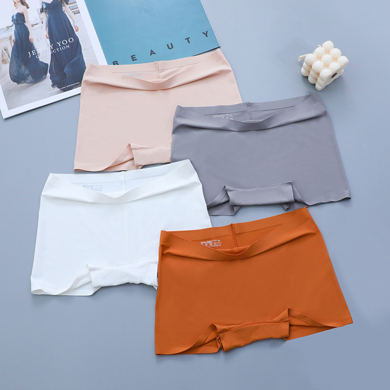 Ropa interior sin costuras de seda de hielo de algodón de las mujeres entrepierna boxeadores antibacterianos pantalones de seguridad de las mujeres de cuatro esquinas anti-exposición verano Delgado