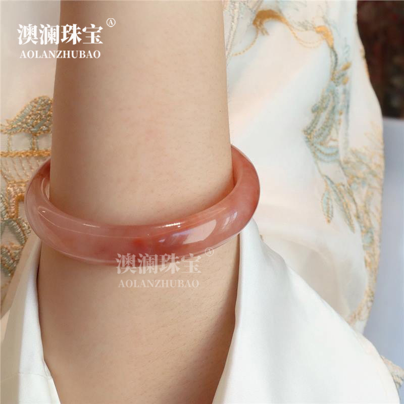 天然金丝玉桃花酿手镯粉色胖圆条手镯高级感美人镯飘花手镯批发|undefined