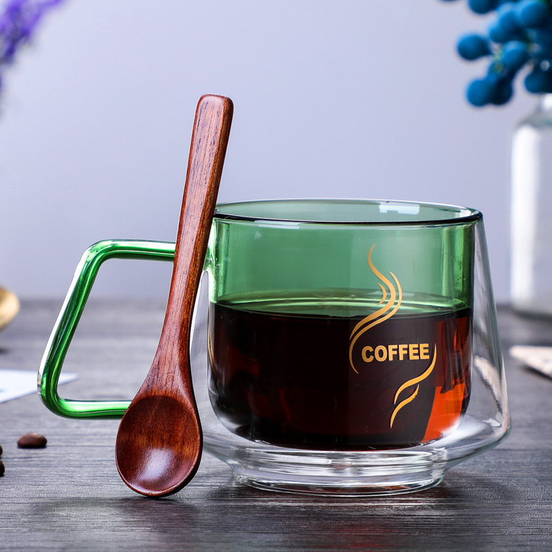 Borosilicate Glass Color Double-Layer Coffee Cup Mug Set Hot and Cold Resistant Glass Cup with Butterfly Coffee Cup