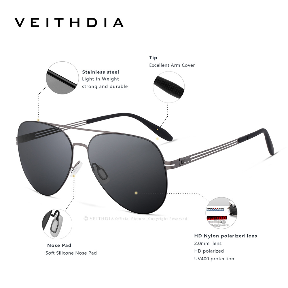 Gafas de aviador con montura redonda para hombre y mujer, acero inoxidable elástico, protección UV polarizada de nailon de alta definición, transmisión en vivo transfronteriza, en stock 8218