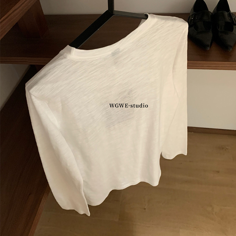 WGWE7380美式宽松休闲微透长袖T恤字母印花内搭上衣|undefined