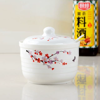 陶瓷调料罐耐高温猪油罐带盖调味缸盐罐子家用厨房装辣椒油罐圆形