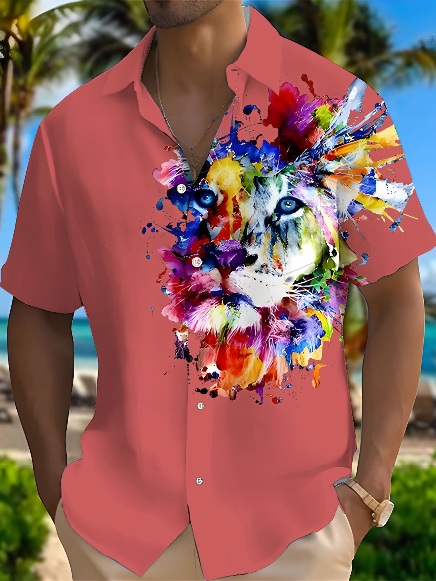 Camisa Camisa transfronteriza Coconut Tree Europa y América 2024 Nuevo estilo Hawaiian explosivo casual 3D manga corta impresión de manga corta
