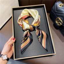 新款大气轻奢真丝丝巾奢华优雅方巾装饰大牌绑包带纱巾时尚