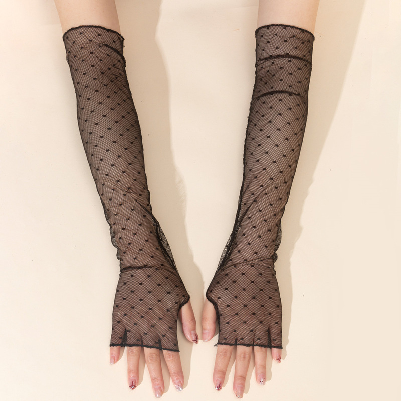 Cross-Border Half-Finger Lace Gloves for Women, Summer Size Black Dots, Long Straight Breathable Thin Mesh Arm Sleeves