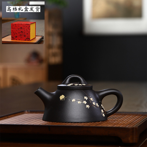 Overlord Shilao Yixing Zisha Pot Wholesale Original Mine Old Purple Clay Teapot Handmade Clay Painting Engraved Purple Clay Tea Set Gift