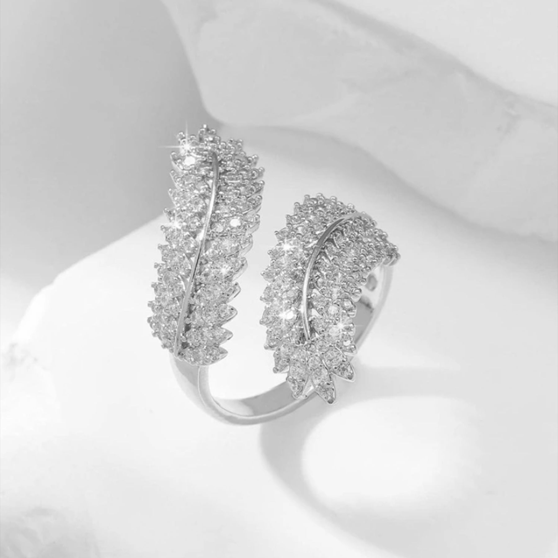 Male and female personality high sense ring open ring olive branch leaf wheat ears full of diamonds_voghion.com