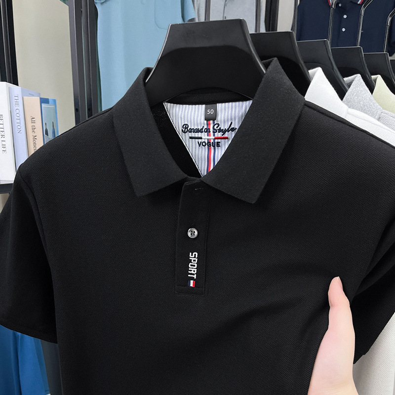 純綿メンズ Tシャツ夏の新しいハイエンド刺繍ラペルファッション薄型吸汗通気性半袖メンズ Tシャツ|undefined