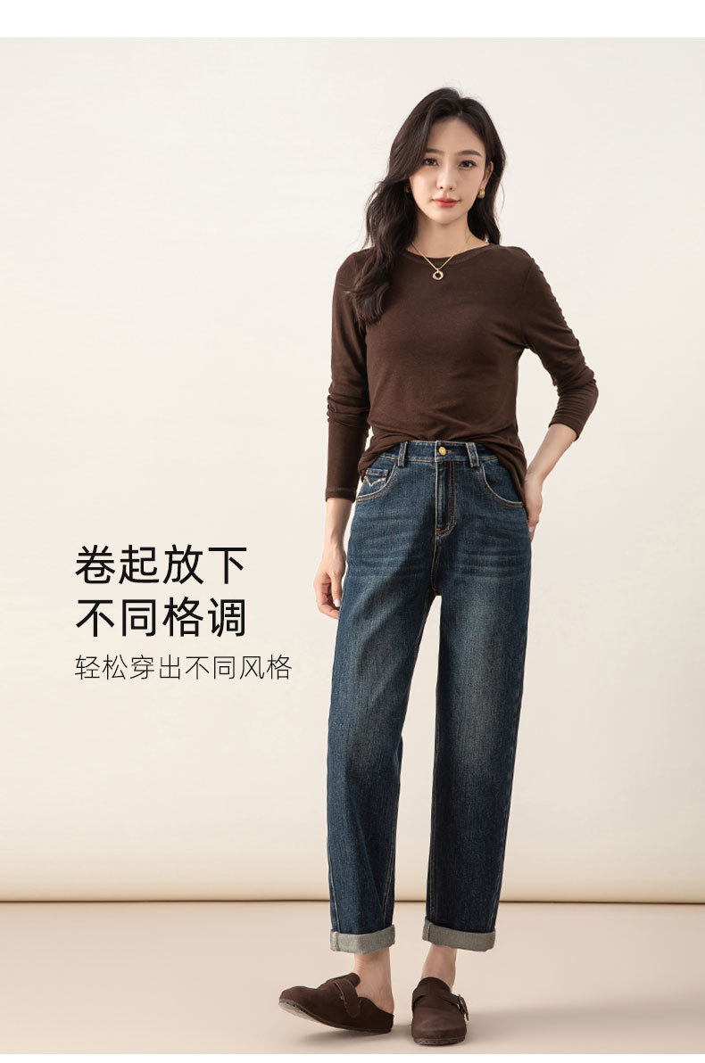 Quần jeans nữ ống côn cạp cao chất liệu Lyocell mềm mại màu xanh vintage — màu xanh chi tiết 19