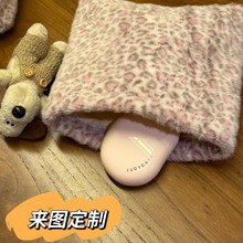 紫色豹纹手挽包软乎乎化妆包便携百搭洋气通勤包包手机包