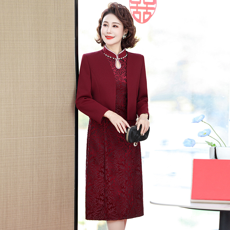 2024 새로운 중국 웨딩 원피스 어머니 두 조각 원피스 10 월 웨딩 원피스