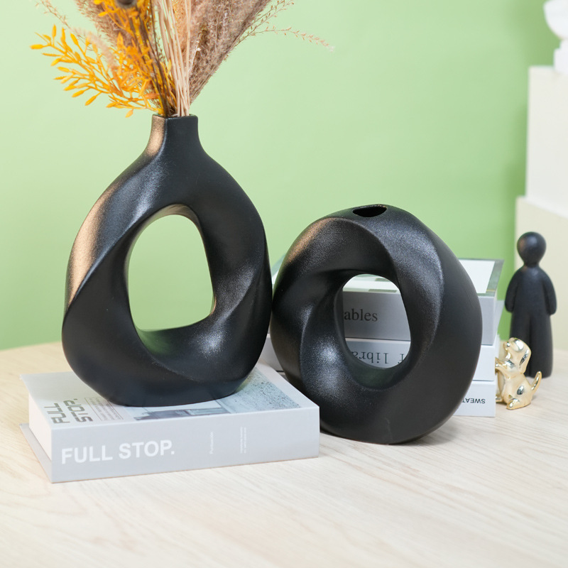 Donuts creativos granulares de cerámica granulares vasijas esmeriladas decoración floral cerámica sala de estar flores secas nórdicas decoración del hogar