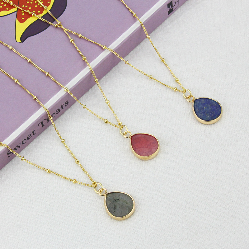 Drop-shaped Color Natural Stone Pendant Cross-border Simple Translucent Crystal Stone Necklace display picture 6