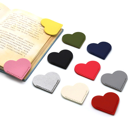 Leather Heart-Shaped Bookmark Mini Portable Gift Heart Bookmark Page Clip Book Corner Protection Cover with Custom Logo